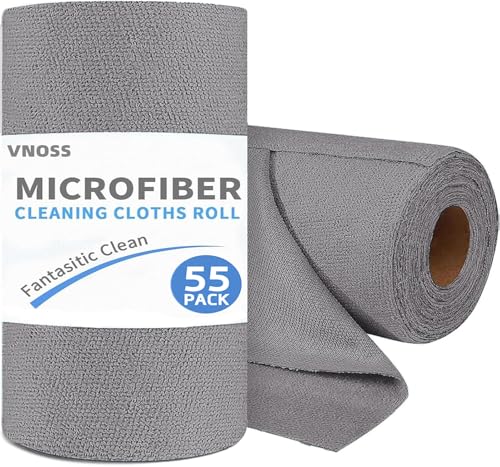 Vnoss 55 Pack Microfiber Cleaning Cloth Roll, Tear Away Reusable Towels, 11" X 9", Ultra Absorbent & Lint Free Cloth for Cars, Kitchen, Window, Home and Shop, Grey - Image 1