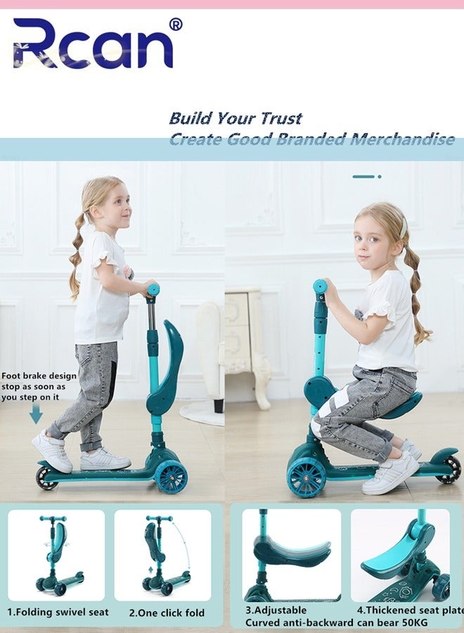 Rcan 3 in 1 Kick Scooter, Adjustable Height Foldable Scooter Removable Seat Kick Scooters,with 3 LED Lighted Wheels & Anti-Slip Deck, Outdoor Activitiesfor Boys and Girls Aged 3-14 - Image 5