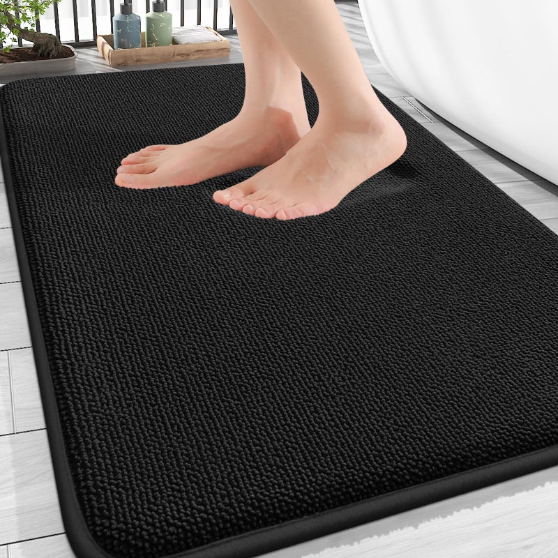OLANLY Thick Memory Foam Bath Mat Rug 30x20 Extra Soft Absorbent Bathroom Rug Quick Dry Bath Mats NonSlip Machine Washable Carpet for Bathroom Tub and Shower Home Decor Accessories Black - Image 2