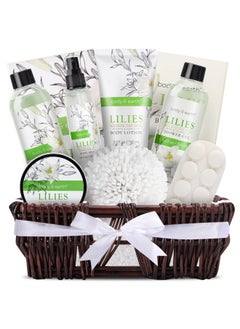BODY & EARTH Spa Gift Baskets For Women Body & Earth 10pcs Spa Gifts For Women, Lily Gift Baskets Bath and Body Works Gift Set For Women with Bubble Bath, Body Lotion, Christmas Gift Baskets for Women Bath Set  - Image 1