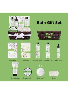BODY & EARTH Spa Gift Baskets For Women Body & Earth 10pcs Spa Gifts For Women, Lily Gift Baskets Bath and Body Works Gift Set For Women with Bubble Bath, Body Lotion, Christmas Gift Baskets for Women Bath Set  - Image 4
