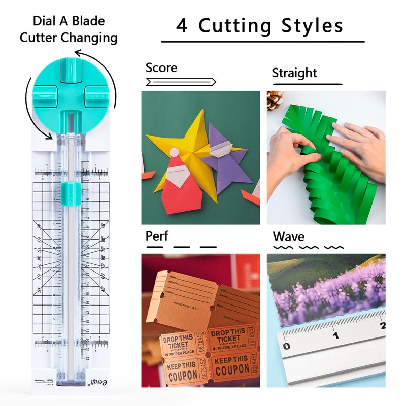 ecraft Paper Trimmer Craft Paper Cutter: 4 Style Multi-Function Scrapbooking Tool with Dial Blades of Straight,Wave,Dotted,Perforated,Creasing for Cutting Paper,Coupons,Photos,Postcards,Scrapbook,Card - Image 2