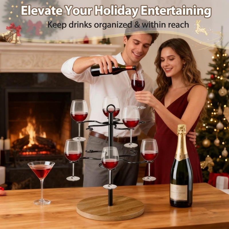 TRSPCWR Cocktail Tree Stand, Champagne Tower 2-Tier Wine Glass Holder - Christmas Tree Drink Holder & Drink Tower with Sturdy Metal Frame, Holds 10 Glasses for Party, Wedding, Bar - Image 2