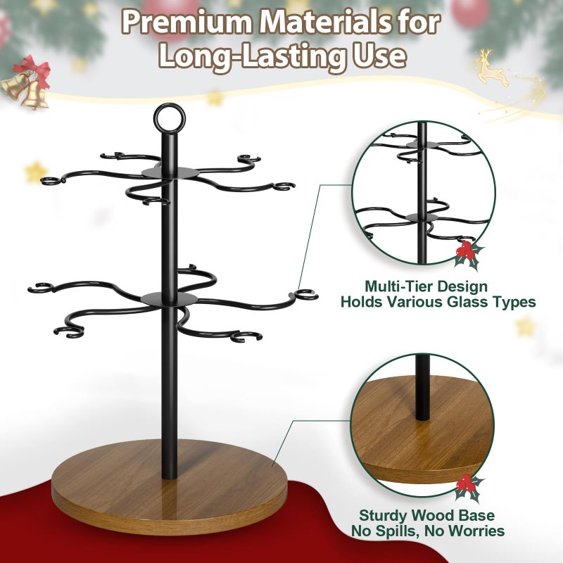 TRSPCWR Cocktail Tree Stand, Champagne Tower 2-Tier Wine Glass Holder - Christmas Tree Drink Holder & Drink Tower with Sturdy Metal Frame, Holds 10 Glasses for Party, Wedding, Bar - Image 4