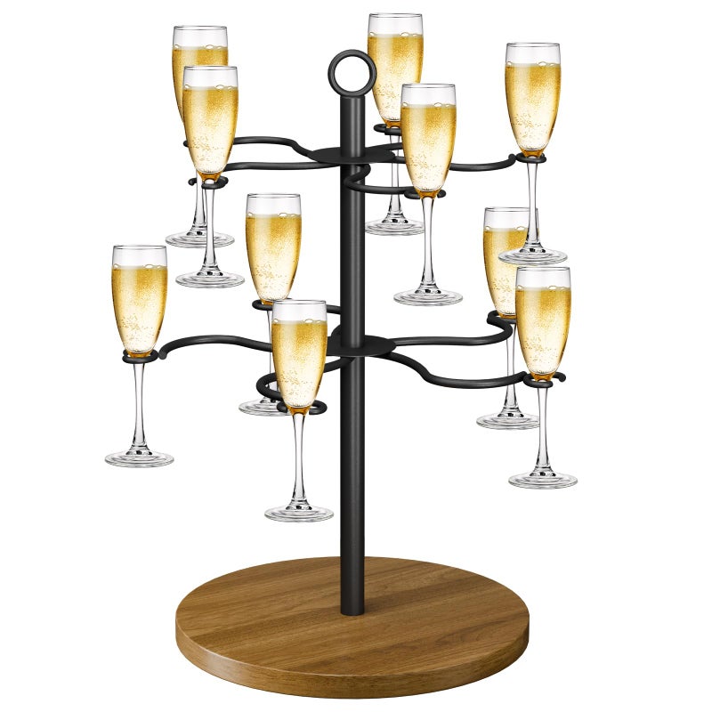 TRSPCWR Cocktail Tree Stand, Champagne Tower 2-Tier Wine Glass Holder - Christmas Tree Drink Holder & Drink Tower with Sturdy Metal Frame, Holds 10 Glasses for Party, Wedding, Bar - Image 1