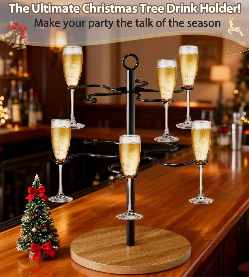 TRSPCWR Cocktail Tree Stand, Champagne Tower 2-Tier Wine Glass Holder - Christmas Tree Drink Holder & Drink Tower with Sturdy Metal Frame, Holds 10 Glasses for Party, Wedding, Bar - Image 3