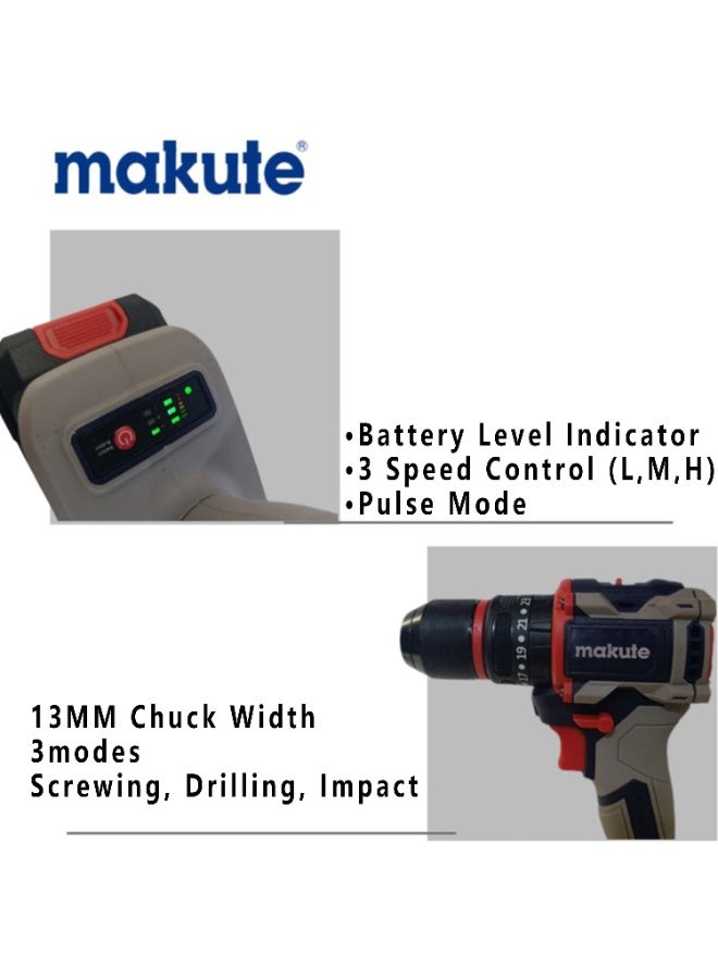 makute 20V Brushless Cordless Impact Drill, 13mm Compact Power Tool with 42Nm Max Torque, 1500RPM Variable Speed, Rechargeable Electric Driver for Drilling and Screwing – Model CID122-132BL - Image 2