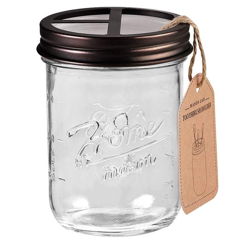 SheeChung Mason Jar Toothbrush Holders Bathroom Accessories Bathroom Essentials Bathroom Organizers and Storage Bathroom Countertop Organizer Glass Toothbrush Holders for BathroomBronze