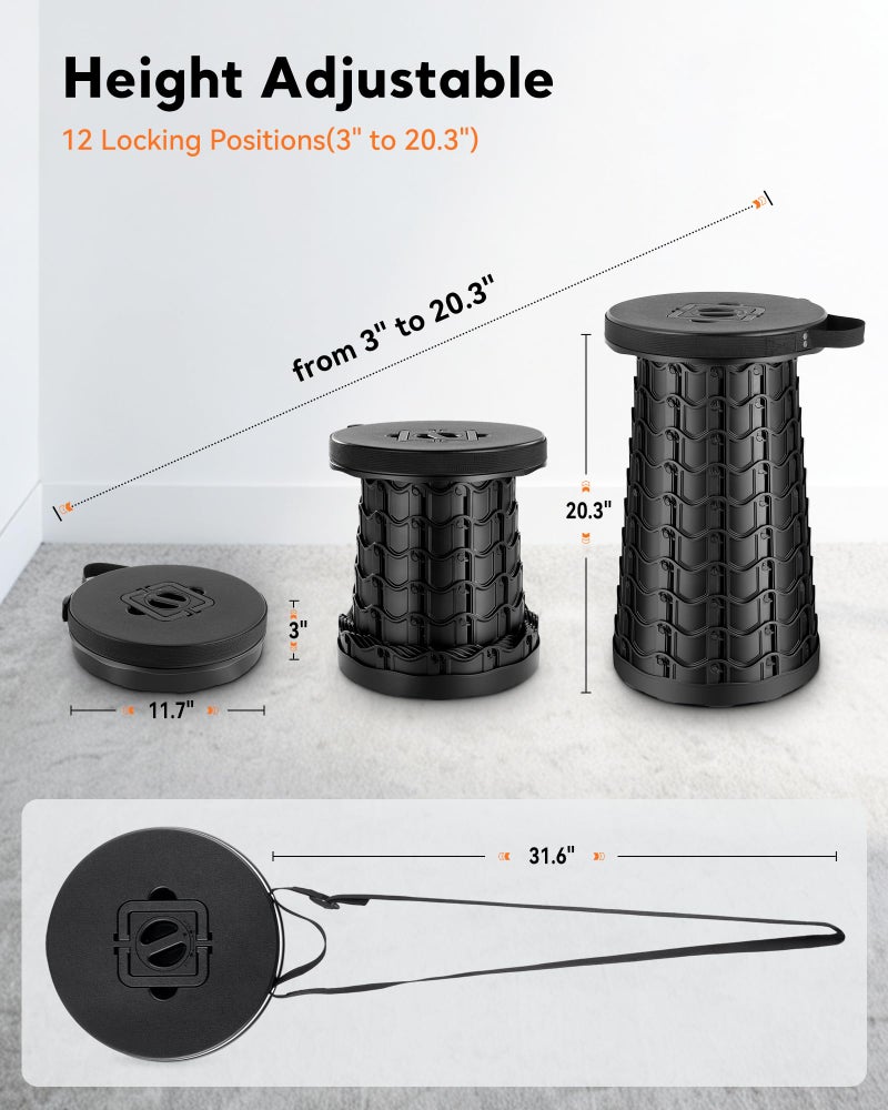 imodomio Portable Heavy Duty Collapsible Stool - Wide Seat, Extra Tall & Height Adjustable Stool - Retractable Folding Chair for Camping, Fishing, Hunting & Outdoor - Image 3