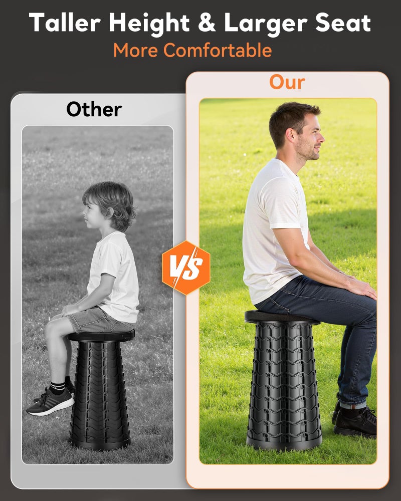 imodomio Portable Heavy Duty Collapsible Stool - Wide Seat, Extra Tall & Height Adjustable Stool - Retractable Folding Chair for Camping, Fishing, Hunting & Outdoor - Image 4