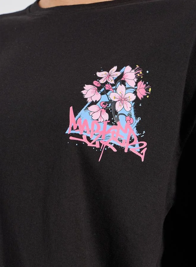 Styli Oversized Floral Graphic Print Longline T-Shirt