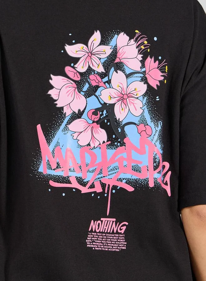 Styli Oversized Floral Graphic Print Longline T-Shirt