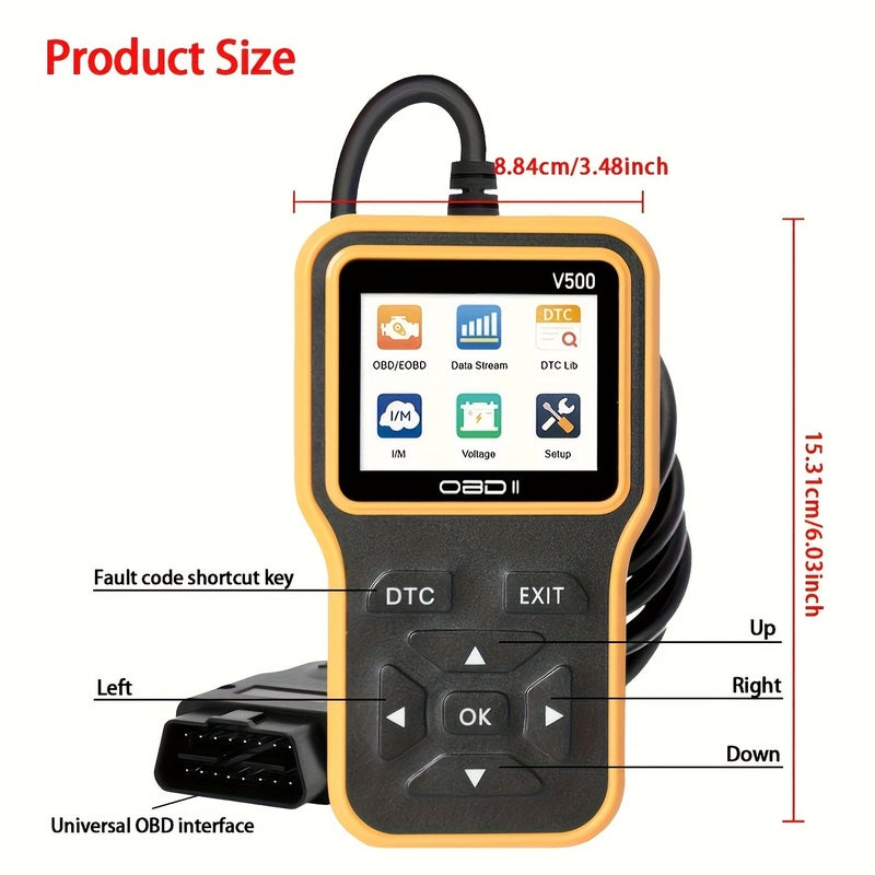 قارئ رموز تشخيص OBD2، جهاز اختبار الجهد، ماسح المحرك، اللون الأصفر - Image 2