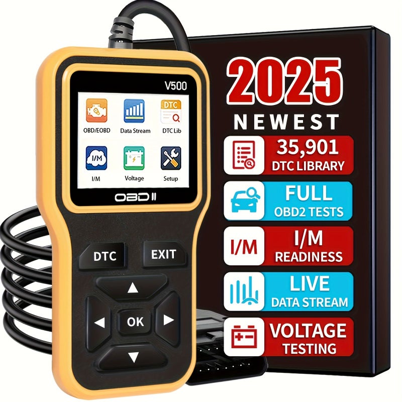 قارئ رموز تشخيص OBD2، جهاز اختبار الجهد، ماسح المحرك، اللون الأصفر - Image 1