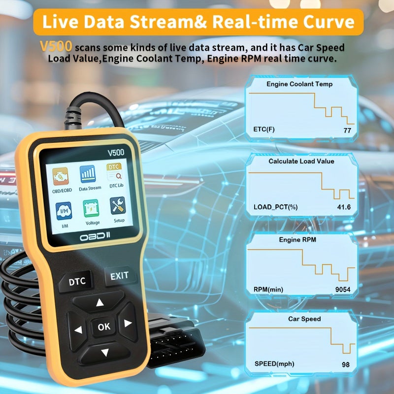 قارئ رموز تشخيص OBD2، جهاز اختبار الجهد، ماسح المحرك، اللون الأصفر - Image 5