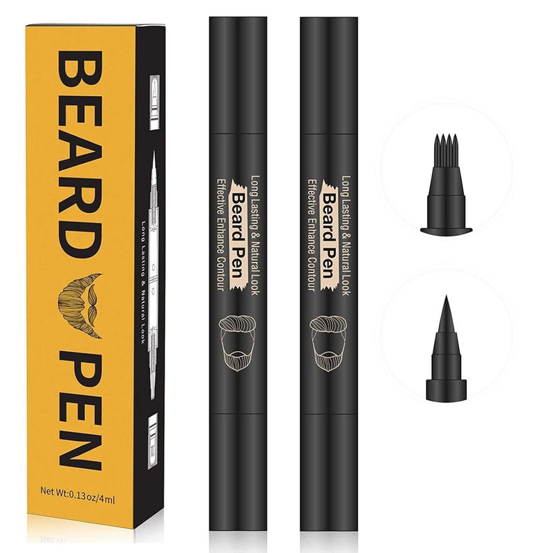 Beard Pencil Filler Kit  4 Tip Pen and Brush for Men Facial Hair Enhancer and Mustache Shaper 2 Black Pens