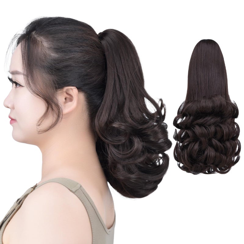 SYXLCYGG Dark Brown Ponytail ExtensionClaw Clip Ponytails 12in Curly 38 OZ Fake Hair Extensions Hair pieces SYXLCYGG Wig Girl Synthetic Fluffy not Tangled