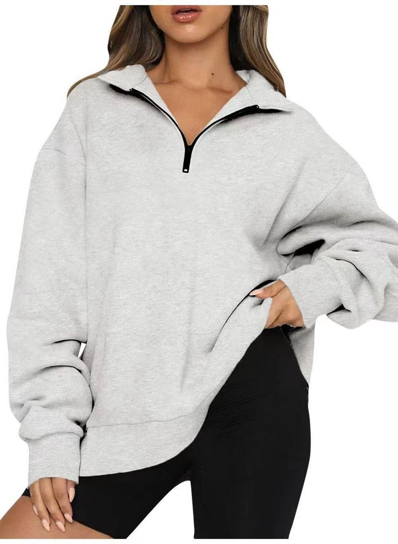 Loquat Women's New Casual Half Zipper Pullover Long Sleeved Casual Sweatshirt 