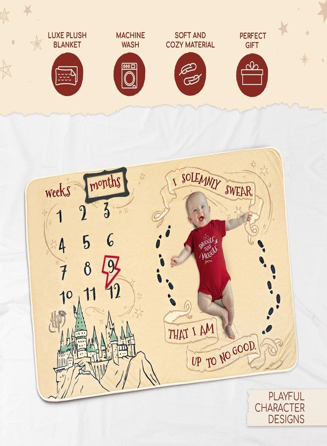 Harry Potter Newborn Baby Boys Bodysuit and Monthly Milestone Blanket 4 Piece Maroon/White 0-3 Months - Image 3