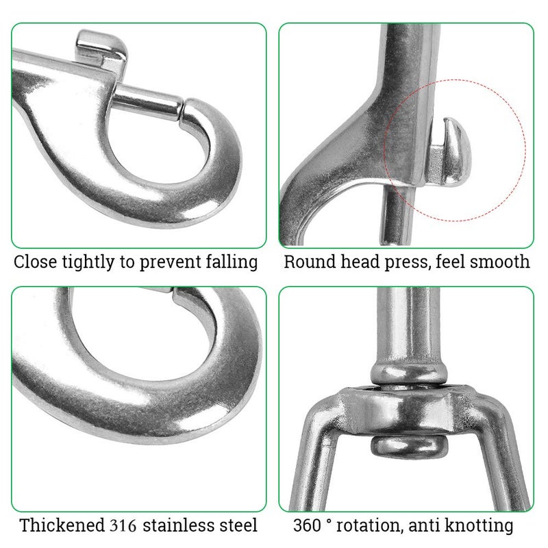 POLARHAWK Double Ended Bolt Snap Hooks, Stainless Steel Double End Heavy Duty Trigger Snaps for Water Bucket/Dog Leash/Pet Feed Bucket/Pet Hammock and More, Pack of 6(3.5inch,Silver) - Image 3
