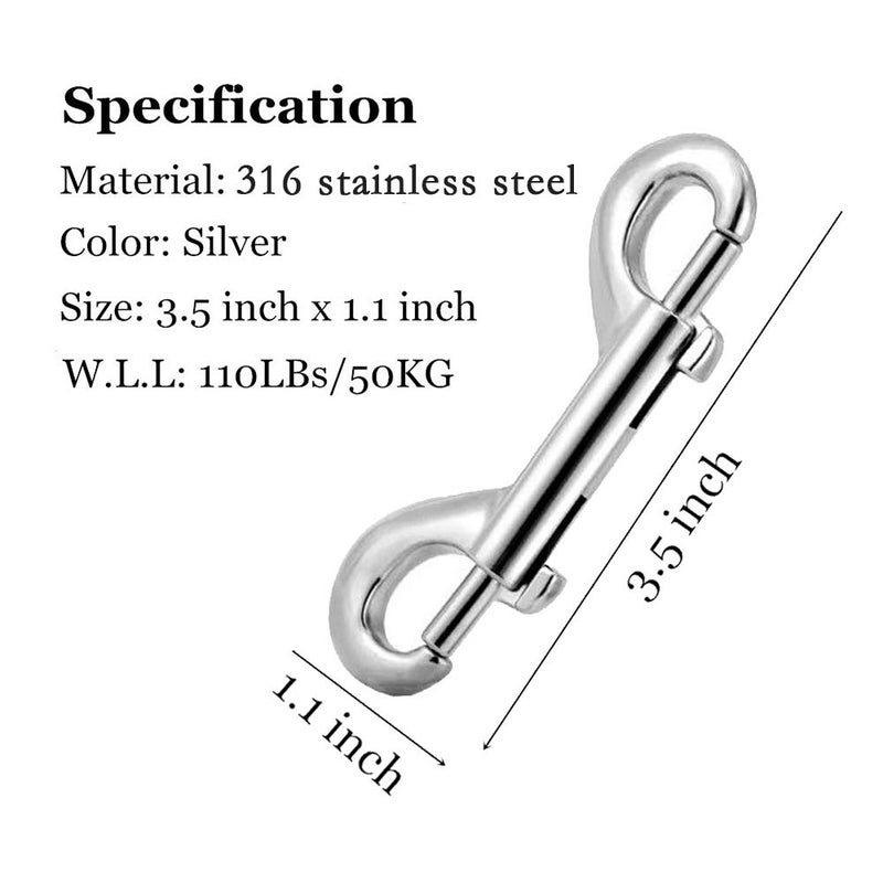 POLARHAWK Double Ended Bolt Snap Hooks, Stainless Steel Double End Heavy Duty Trigger Snaps for Water Bucket/Dog Leash/Pet Feed Bucket/Pet Hammock and More, Pack of 6(3.5inch,Silver) - Image 2
