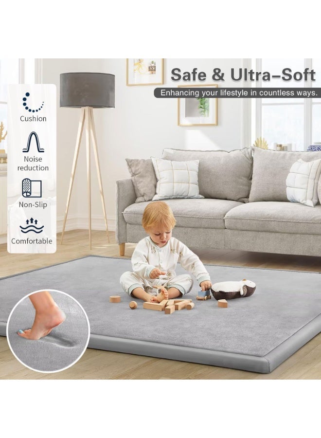 YSOAE Home Mat for Floor 3CM Thick Memory Foam, Soft Velvet Playpen Mat for Kids, Crawling Mats with Non-Slip Bottom, Yoga, Tatami-180x200CM,Light Grey - Image 4
