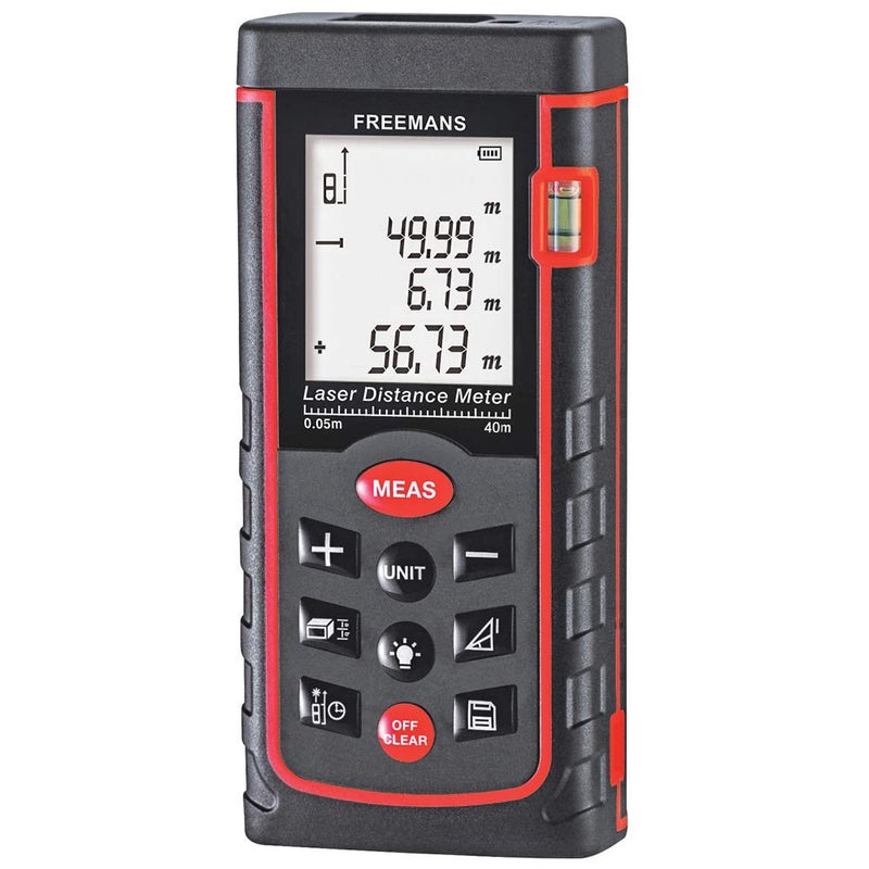 FREEMANS PRO-L40 Professional Laser Distance Meter - 40m with Area, Volume, Pythagorean Measurement and Self-Calibration Function, Carry Bag and Batteries Included and IKON 5m 19mm Measuring Tape - 5m - Image 2
