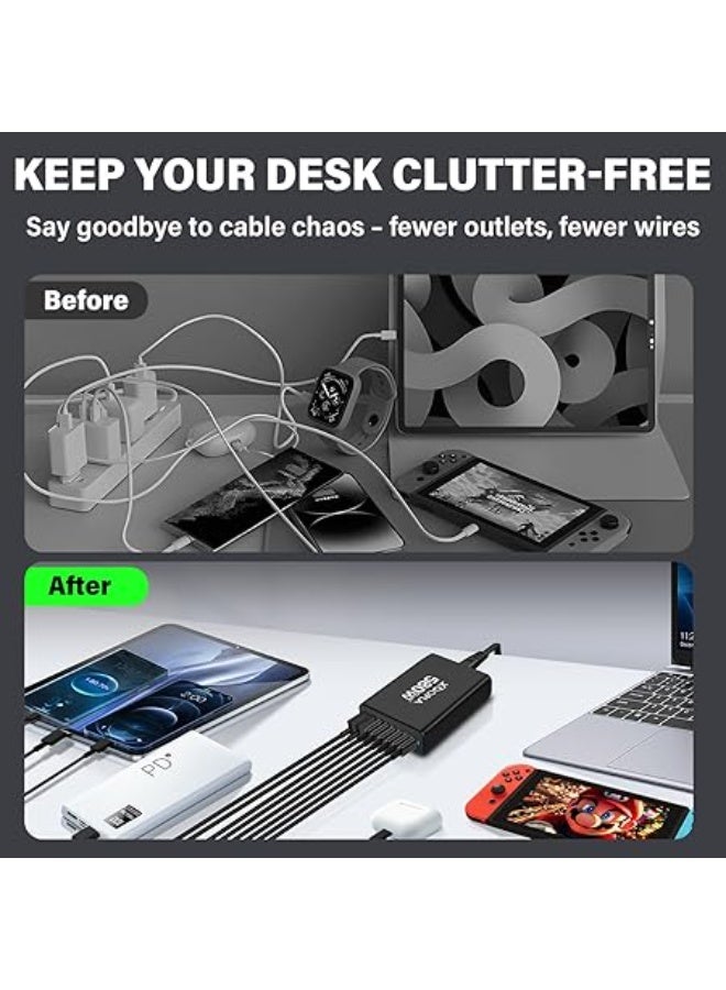 Xoopla 580W Fast Charging Station, 8-Ports USB C Charger with 2 X 140W Type C PD3.1, 100W USB C Cable, Multi Gan Charger Power Adapter Plug for iPhone, iPad, MacBook, Galaxy and More - Image 3