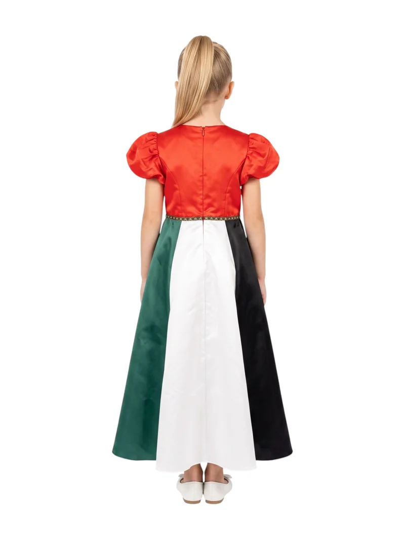 Bidani  Little Patriot UAE Flag Short Puff-Sleeve Satin Celebration Gown for Women | Best Price UAE