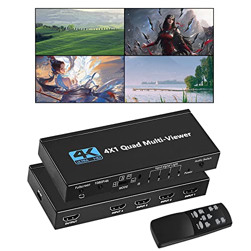 WrixWric HDMI Multiviewer Switch 4X1, WrixWric HDMI Quad Multi-Viewer Seamless Switcher 4 in 1 Out with IR Remote, Support 4K 30Hz, 5 Display Modes for Security Camera, Monitor, Gaming Consoles - Image 1