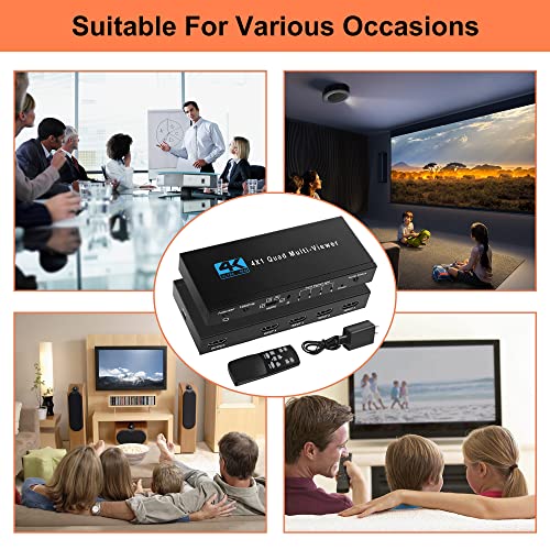 WrixWric HDMI Multiviewer Switch 4X1, WrixWric HDMI Quad Multi-Viewer Seamless Switcher 4 in 1 Out with IR Remote, Support 4K 30Hz, 5 Display Modes for Security Camera, Monitor, Gaming Consoles - Image 5