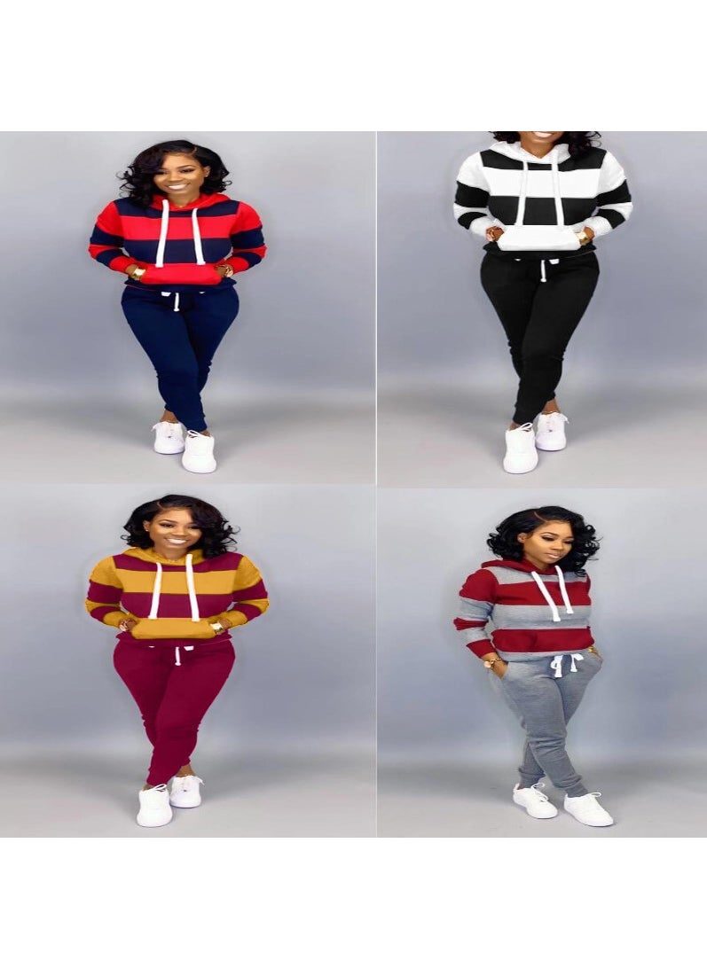 Generic Fashionable Womens Hoodie  Pants Set Rose + Yellow  - Image 5