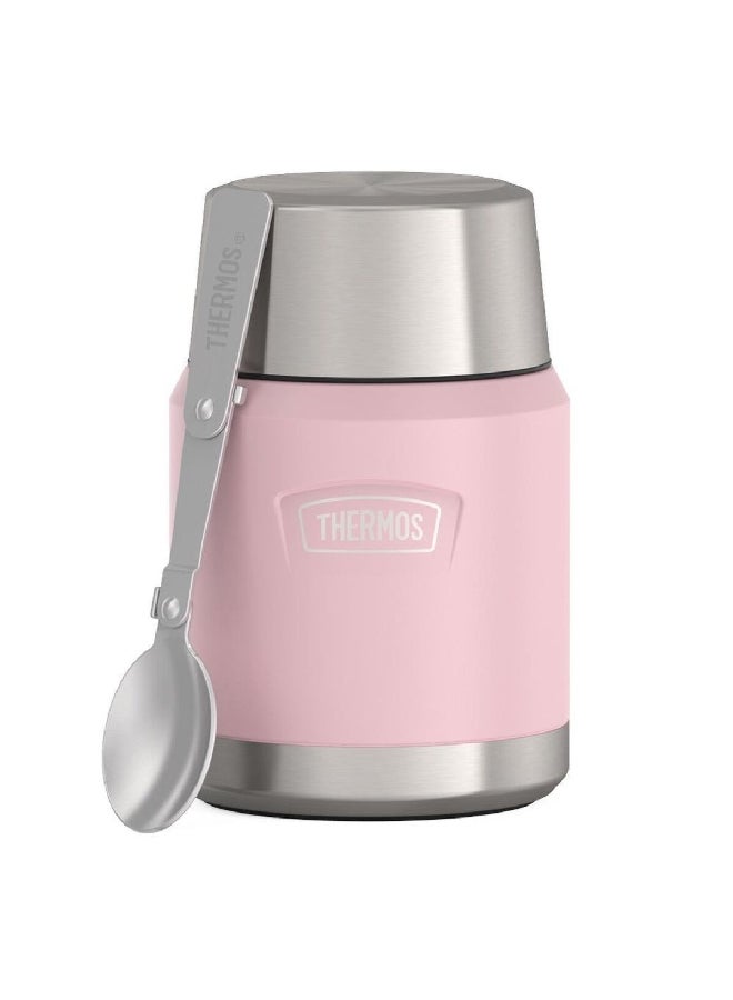 ترموس وعاء طعام من بتقنية العزل ومصنوع من الستانلس ستيل ويأتيك بلون وردي وسلفر مع ملعقة قابلة للطي بسعة 16 أونصة - Image 2