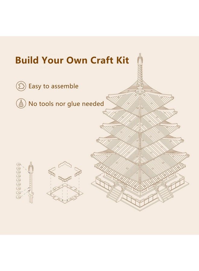 Robotime 3D Puzzle Wooden Craft Kits For Adults Diy Model Building Kit Best Gift For Kids (Five Storied Pagoda) - Image 3