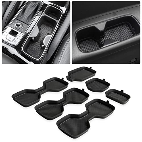 Auovo Auto Cup Holder Inserts Coaster Compatible with Kia Telluride Accessories 2020 2021 2022 2023 2024 2025 Silicone Cup Mat Pad Car Interior Decoration (Black Trim, 6-pcs kit) - Image 1