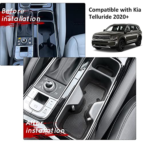 Auovo Auto Cup Holder Inserts Coaster Compatible with Kia Telluride Accessories 2020 2021 2022 2023 2024 2025 Silicone Cup Mat Pad Car Interior Decoration (Black Trim, 6-pcs kit) - Image 3