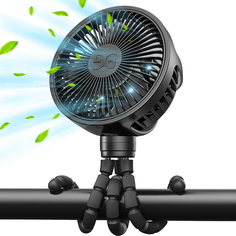 GUSGU Stroller Fan Clip on for Baby Flexible Tripod Rechargeable Battery Small Personal Fan Mini Portable Fan for Travel Handheld Car White