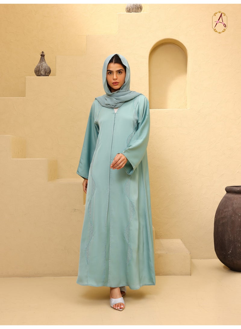 عباية خضراء سيج للنساء مع شيلة مطابقة | فستان إسلامي محتشم فاخر | طقم عباية أنيق وراقي - Image 1