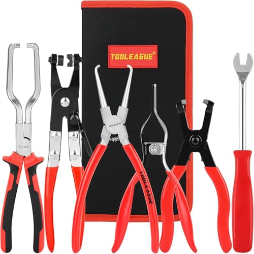 TOOLEAGUE Fuel Line Pliers Set 6Pcs, Hose Remover, 9" Fuel Filter Caliper, Hose Pipe Clamp Clip, Flat Hose Clamp Plier, 30 Degree Disconnect Pliers Set for Auto Maintenance with Storage Case - Image 1