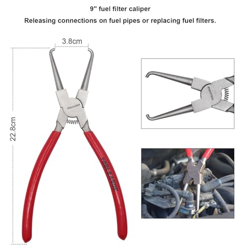 TOOLEAGUE Fuel Line Pliers Set 6Pcs, Hose Remover, 9" Fuel Filter Caliper, Hose Pipe Clamp Clip, Flat Hose Clamp Plier, 30 Degree Disconnect Pliers Set for Auto Maintenance with Storage Case - Image 5