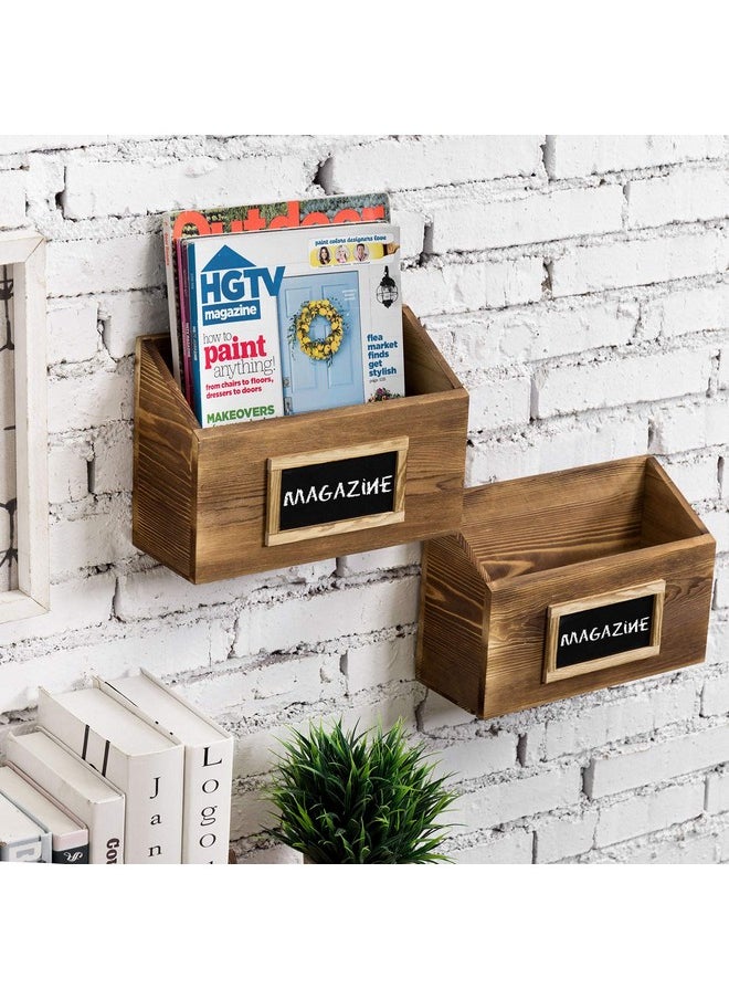MyGift - Rustic Burnt Wood Wall Mounted Mail File & Magazine Holder Sorter Rack With Chalkboard Label Set Of 2 - Image 1