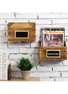 MyGift Rustic Burnt Wood Wall Mounted Mail File & Magazine Holder Sorter Rack With Chalkboard Label Set Of 2  - Image 3