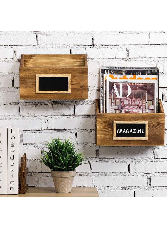 MyGift - Rustic Burnt Wood Wall Mounted Mail File & Magazine Holder Sorter Rack With Chalkboard Label Set Of 2 - Image 1