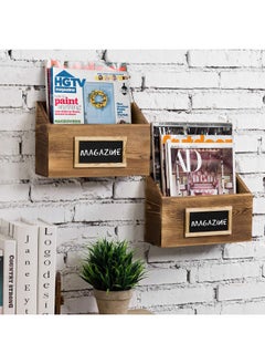 MyGift Rustic Burnt Wood Wall Mounted Mail File & Magazine Holder Sorter Rack With Chalkboard Label Set Of 2  - Image 2