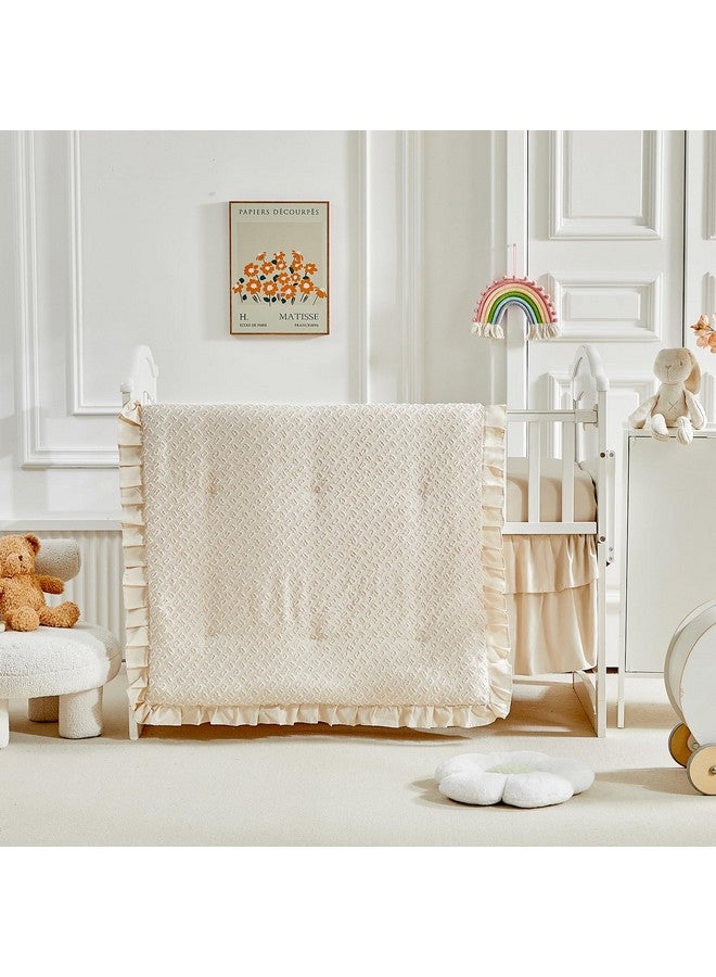 Flysheep 3 Pieces Tufted Crib Bedding Set with Ruffle Fringe, Beige Ruffled Comforter with Fitted Sheet and Bed Skirt, Soft and Embroidery Shabby Chic Boho Bohemian Jacquard Design for Baby Girls Boys - Image 4