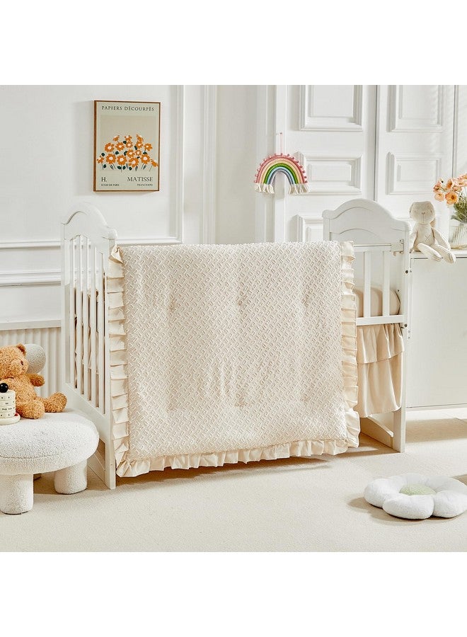 Flysheep 3 Pieces Tufted Crib Bedding Set with Ruffle Fringe, Beige Ruffled Comforter with Fitted Sheet and Bed Skirt, Soft and Embroidery Shabby Chic Boho Bohemian Jacquard Design for Baby Girls Boys - Image 2