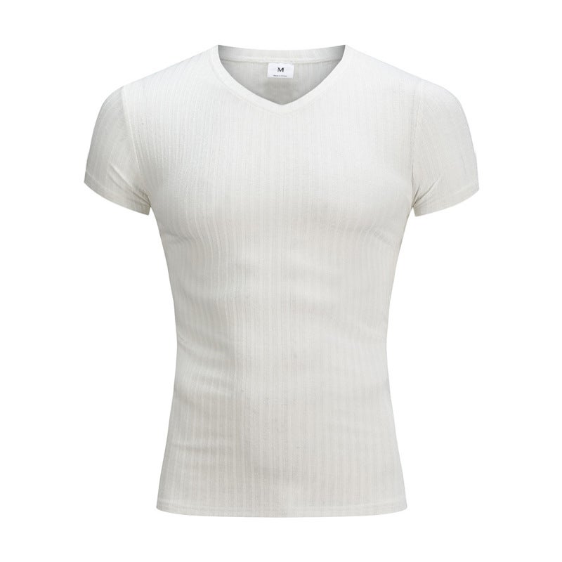 Running V-neck short-sleeved T-shirt Men''s Fitness slim-fit sports striped fashion top summer sweater fitness clothing - Image 1