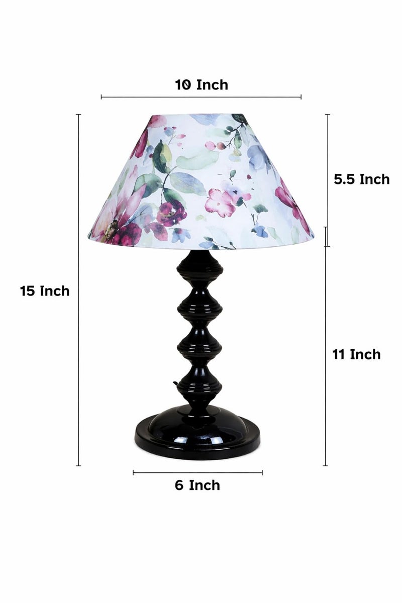 tu casa Halo Glow Table Lamp | Black Metal Base | Multi Color Floral Print Shade | Warm Light Bedside Night Lamp for Bedroom Living Room Office Study | Home Décor & Gifting | H-15 Inch (No Bulb) - Image 5