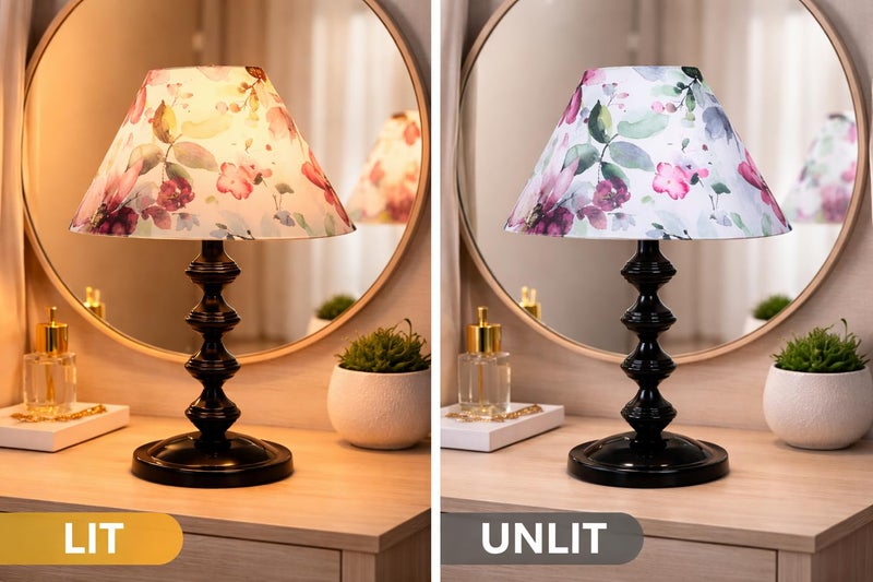 tu casa Halo Glow Table Lamp | Black Metal Base | Multi Color Floral Print Shade | Warm Light Bedside Night Lamp for Bedroom Living Room Office Study | Home Décor & Gifting | H-15 Inch (No Bulb) - Image 3