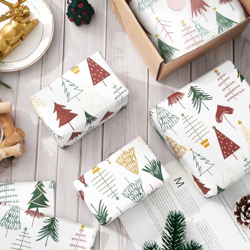Whaline ورق تغليف عيد الميلاد من واهلين 100 ورقة ورق شجر بوهيمي وردي لتغليف الهدايا ورق فنون للحرف اليدوية لتزيين المنزل DIY أكياس الهدايا عيد الميلاد شتاء رأس السنة الجديدة - Image 5
